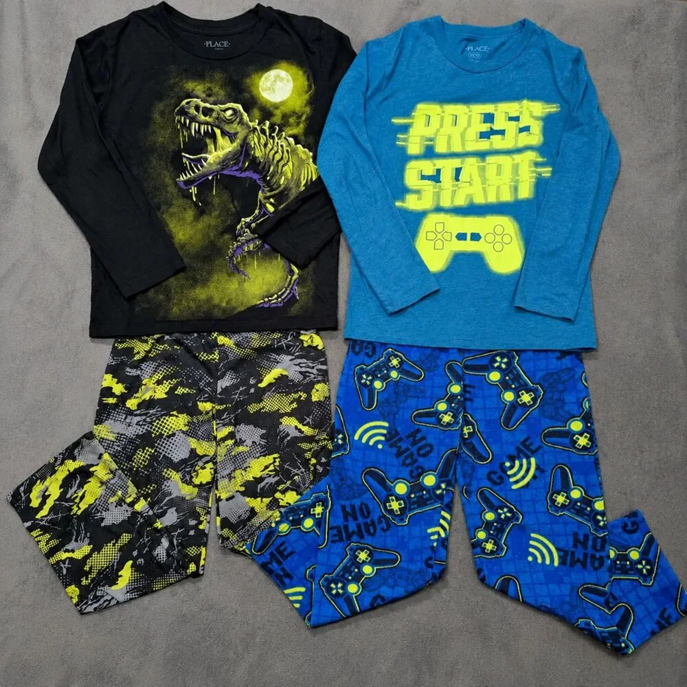 The Children's Place Boys Pajama Bundle Size M 7/8 Dinosaur Gamer 2 Sets